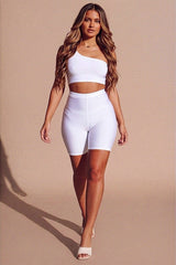 White With Black 2 Pack High Waisted Cycling Shorts- Oyan