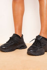 Black Chunky Platform Lace Up Trainers - Guinevere