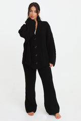 Black Button Through Relaxed Fit Knitted Loungewear Set - Olivia