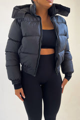Black Padded Zip Up Hooded Puffer Coat - Flo