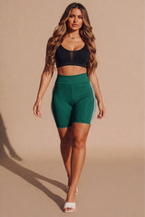Emerald With Black High Waist Biker Shorts – Pack of 2