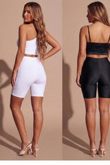 White With Black 2 Pack High Waisted Cycling Shorts- Oyan