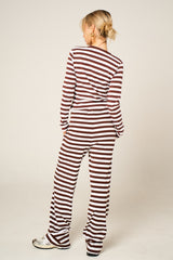 Brown Contrast Striped Molly Button Top and Wide Leg Trousers - Elisanta