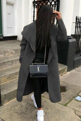 Charcoal Waterfall Duster Belted Long Coat - Pola