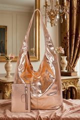 Rose Gold Metallic Slouch Shoulder Bag & Mini Pouch – Lucie