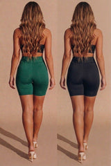 Emerald With Black High Waist Biker Shorts – Pack of 2