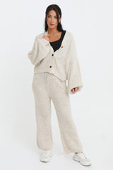 Cream Button Through Relaxed Fit Knitted Loungewear Set - Olivia