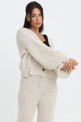 Cream Button Through Relaxed Fit Knitted Loungewear Set - Olivia