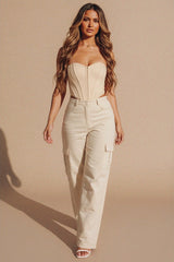 Stone High Waisted Cargo Wide Leg Trouser- Joan