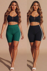Emerald With Black High Waist Biker Shorts – Pack of 2