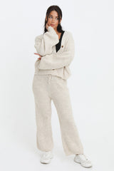 Cream Button Through Relaxed Fit Knitted Loungewear Set - Olivia