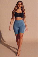 Sky Blue With Black High Waist Biker Shorts – Pack of 2