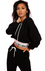 Black Love Crop Hoodie and Jogger Three Piece Set- Janey