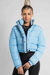 Blue High Neck Padded Cropped Puffer Jacket - Khlo