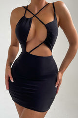 Black Strappy Cut Out Bodycon Mini Dress - Ria