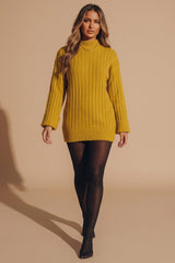 Mustard Ribbed Turtleneck Jumper with Long Sleeves- Simc