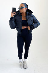 Black Padded Zip Up Hooded Puffer Coat - Flo