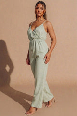 Sage Strappy Wrap Wide Leg Jumpsuit - Huixo