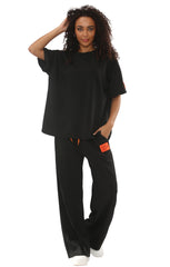 Black Oversized Relaxed Fit with Lengthy Tee and Wide-Leg Trousers-Arielle