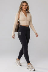 Black Fleece Lined High Waisted Pocket Leggings - Nxan