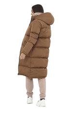 Camel Longline Hooded Puffer Coat - Ava