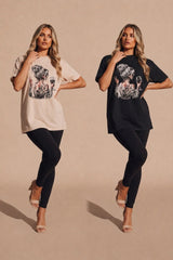 Beige And Black Graphic Oversized T-Shirt Pack Of 2 - Cixo