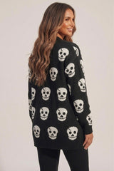 Black Halloween Skull Print Cardigan - Coin