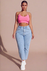 Pink Slinky Spaghetti Strap Halterneck Crop Top - Carisella