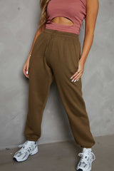 Khaki Oversized High Waisted Shirred Drawstring Pocket Detail Cuffed Joggers - Samira