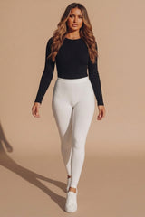 White High Waisted Full Length Leggings - Fora