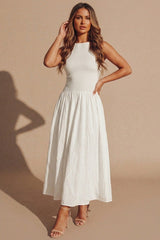 White Shirred Bodice Sleeveless Maxi Dress – Yinao