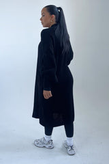 Black Knitted Long Sleeve Pocket Detail Ribbed Cardigan - Leanne