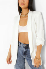 White Long Sleeve Pocket Blazer - Tenely