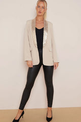 Beige Sequin Lapel Blazer - Ever