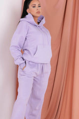 Lilac Oversized Front Pocket Pullover Hoodie Cuffed Joggers Loungewear Set - Alexia