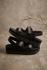 Black Gladiator Style Flat Sandals - Jessica