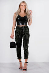 Black Strappy Faux PU Crop Top - Anavela