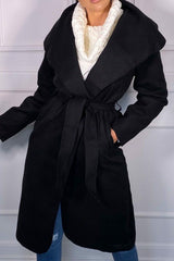 Black Waterfall Duster Belted Long Coat - Pola