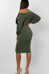 Khaki Belted Bodycon Midi Dress - Angelica