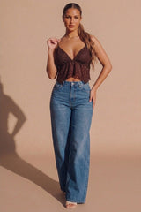 Brown Lace Handkerchief Hem Cami Top - Fynao
