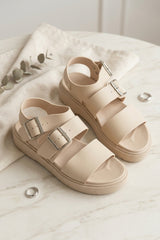 Beige Buckle Strap Gladiator Sandals - Estrella