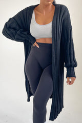 Black Long Sleeve Ribbed Midi Cardigan - Ivy