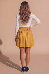 Mustard Faux Leather High Waisted Mini Skirt - Luxio