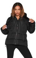 Black Padded Zip Up Hooded Puffer Jacket - Riley