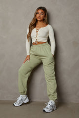 Sage Oversized High Waisted Shirred Drawstring Pocket Detail Cuffed Joggers - Samira