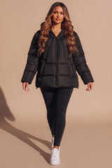 Black Padded Zip Up Hooded Puffer Jacket - Riley