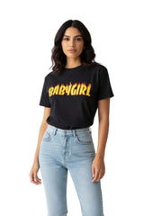 Black Oversized 'Baby Girl' Flame Slogan Print Short Sleeve T-shirt - Dea