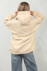 Beige Oversized Crucifix Cross Embroidered Hoodie - Ronisa