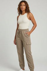 Camel Drawstring Waist Pocket Detail Cuffed Cargo Joggers - Sienna