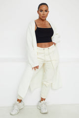 White Knitted Long Sleeve Side Split Longline Midi Cardigan - Avery